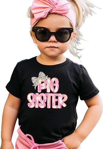 Olive Loves Apple Big Sister Bow Shirt for Infant Toddler and Youth Girls Trendy New Sister Graphic Tee in Saudi Arabia
