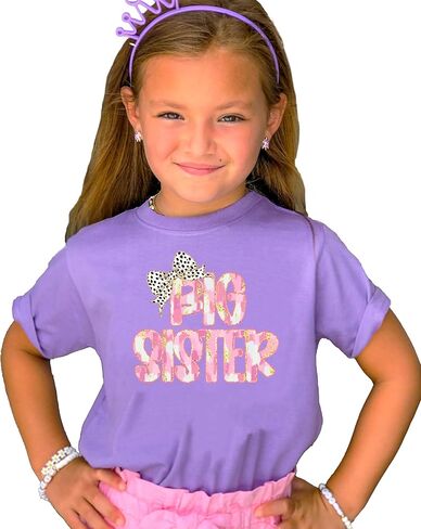 قميص Olive Loves Apple Big Sister Bow للأطفال الصغار والفتيات الشباب، تي شيرت برسومات أخت جديدة عصرية in Kuwait