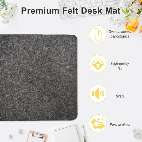 Felt Desk Mat 35.4 x 15.7 Inch, Large Desk Pad Protector for Keyboard and Mouse, Non-Slip Desk Blotter for Office & Home, Charcoal Gray Felt Mouse Pad in Kuwait