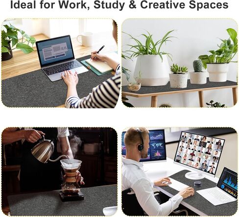 Felt Desk Mat 35.4 x 15.7 Inch, Large Desk Pad Protector for Keyboard and Mouse, Non-Slip Desk Blotter for Office & Home, Charcoal Gray Felt Mouse Pad in Kuwait