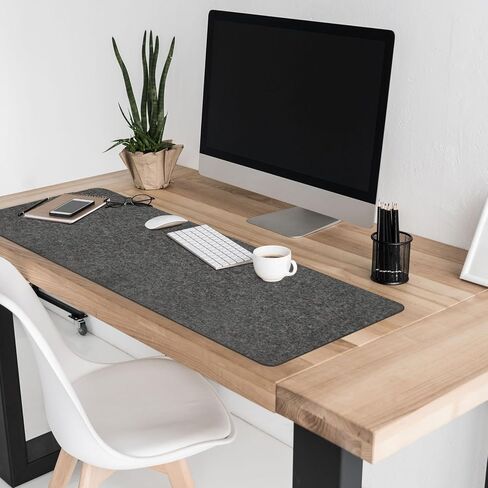 Felt Desk Mat 35.4 x 15.7 Inch, Large Desk Pad Protector for Keyboard and Mouse, Non-Slip Desk Blotter for Office & Home, Charcoal Gray Felt Mouse Pad in Kuwait