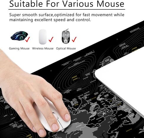 World Map Mouse Pad Grey Desk Pad XL Large Gaming Mouse Pad Sea Area Desk Mat Keyboard Mouse Mat (Grey) in Saudi Arabia