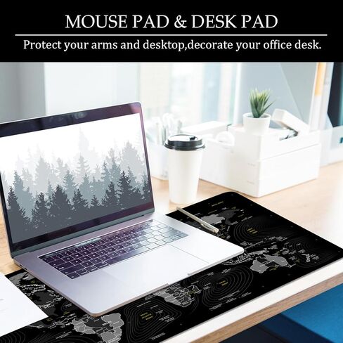 World Map Mouse Pad Grey Desk Pad XL Large Gaming Mouse Pad Sea Area Desk Mat Keyboard Mouse Mat (Grey) in Saudi Arabia
