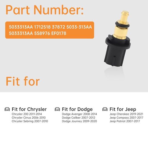 Coolant Temperature Sensor 5033313AA 1712518, 2-Pin Plug and Play Water Temp Sensor Compatible for Dodge Journey 2009-2020, Jeep Compass Patriot 2007-2017, Chrysler 200, Dodge Avenger Caliber in Kuwait