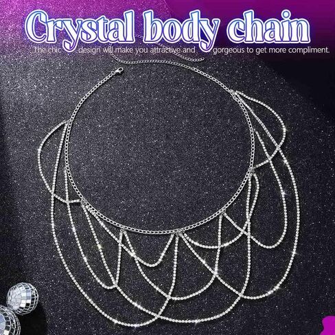 Zoestar Rhinestone Waist Chain Silver Crystal Body Chains Party Body Jewelry Accessories for Women in Saudi Arabia