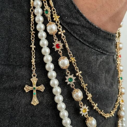 Gold Wallet Pants Chain for Men Women with Pearl Rhinestone Punk Gothic Accessories Hip Hop Layered Jean Chain for Pants Pocket Trousers Purse in Saudi Arabia