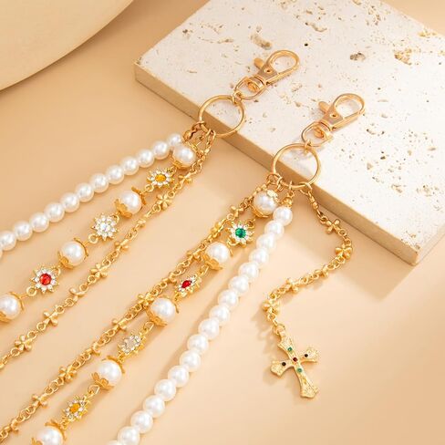 Gold Wallet Pants Chain for Men Women with Pearl Rhinestone Punk Gothic Accessories Hip Hop Layered Jean Chain for Pants Pocket Trousers Purse in Saudi Arabia