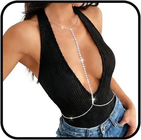 Bounzhi Sexy Rhinestone Body Chain Crossover Bra Crystal Body Jewelry Bikini Beach Body Necklace for Women in Saudi Arabia