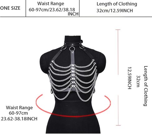 Punk Black Leather Chest Harness for Women, Vintage Leather Chest Harness Goth Layered Silver Chain Bra Cosplay Jewelry Y2K Concert Accessories in Saudi Arabia