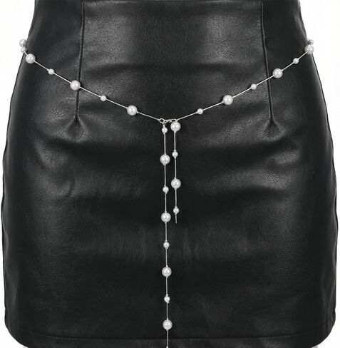 Pearl Waist Chain Belt Silver Belt Chain Belts for Women Fashion Plus Size Silver Waist Chains Metal Belts Chains for Women Dress Beach Jewelry in Saudi Arabia
