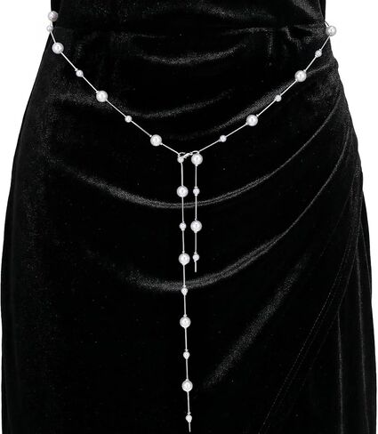 Pearl Waist Chain Belt Silver Belt Chain Belts for Women Fashion Plus Size Silver Waist Chains Metal Belts Chains for Women Dress Beach Jewelry in Saudi Arabia