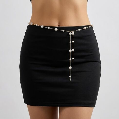 Pearl Waist Chain Belt Silver Belt Chain Belts for Women Fashion Plus Size Silver Waist Chains Metal Belts Chains for Women Dress Beach Jewelry in Saudi Arabia