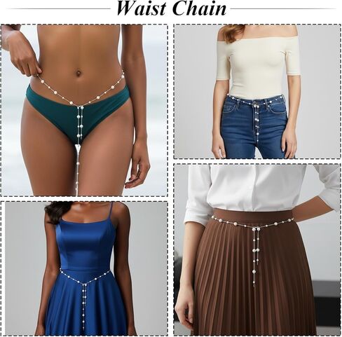 Pearl Waist Chain Belt Silver Belt Chain Belts for Women Fashion Plus Size Silver Waist Chains Metal Belts Chains for Women Dress Beach Jewelry in Saudi Arabia