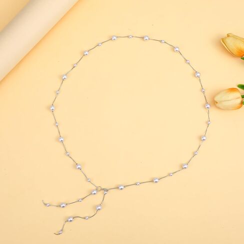 Pearl Waist Chain Belt Silver Belt Chain Belts for Women Fashion Plus Size Silver Waist Chains Metal Belts Chains for Women Dress Beach Jewelry in Saudi Arabia