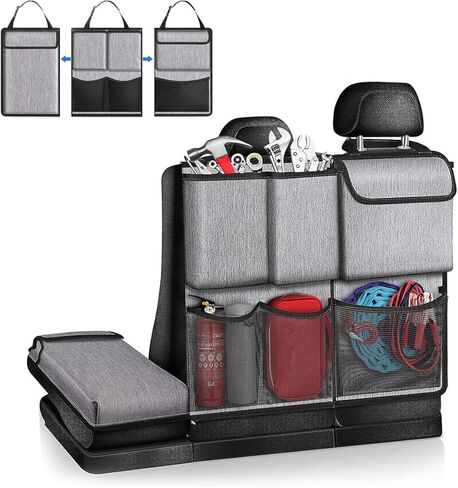 Hanging Car Trunk Organizer, Detachable Seat Back Storage Bag with Lids & 7 Large Pockets, Waterproof Space Saving Cargo Hanging Storage Container for Cars SUVs Vans (Black) in Kuwait