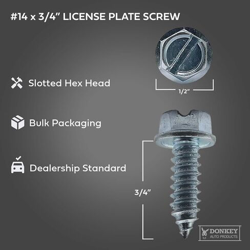 Donkey Auto Products License Plate Screws, Slotted Hex Head, #14 x 3/4 Inch, Rust Resistant, 4 Pack in Saudi Arabia