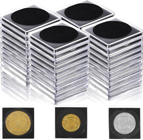 100Pcs Adjustable Acrylic Coin Collection Cases with Sponges, Coin Snap Holders, Silver Dollar Protection Cases, Clear Square Storage Organizer Boxes for Coins Collection Supplies(20-40mm) in Saudi Arabia