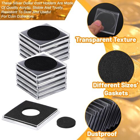 100Pcs Adjustable Acrylic Coin Collection Cases with Sponges, Coin Snap Holders, Silver Dollar Protection Cases, Clear Square Storage Organizer Boxes for Coins Collection Supplies(20-40mm) in Saudi Arabia