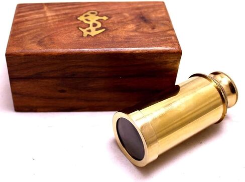 6" Brass Handheld Mini Pirate Telescope | Nautical Collectibles Spyglass | with with Wooden Box Portable Zoomable Telescope for Cruise Ship Travel Hiking Use in Saudi Arabia