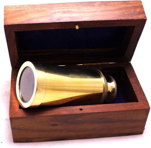 6" Brass Handheld Mini Pirate Telescope | Nautical Collectibles Spyglass | with with Wooden Box Portable Zoomable Telescope for Cruise Ship Travel Hiking Use in Saudi Arabia