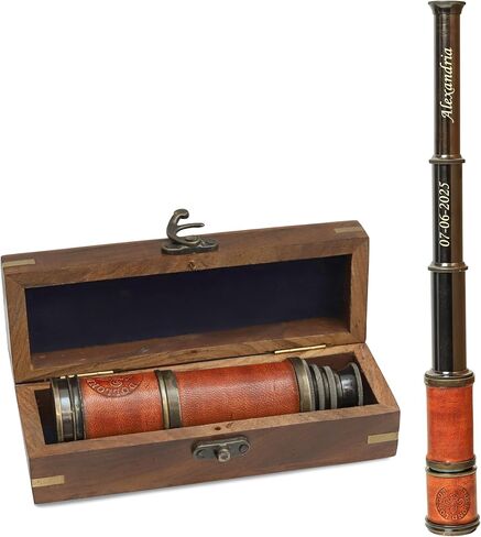 Vintage Black Dollond Brass Telescope 16" – Handheld Pirate Spyglass with Premium Wooden Box – Nautical Collectible & Decorative Gift by Artisan in Saudi Arabia