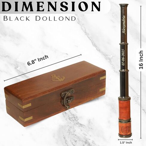 Vintage Black Dollond Brass Telescope 16" – Handheld Pirate Spyglass with Premium Wooden Box – Nautical Collectible & Decorative Gift by Artisan in Saudi Arabia