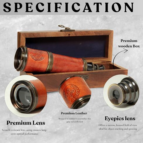 Vintage Black Dollond Brass Telescope 16" – Handheld Pirate Spyglass with Premium Wooden Box – Nautical Collectible & Decorative Gift by Artisan in Saudi Arabia