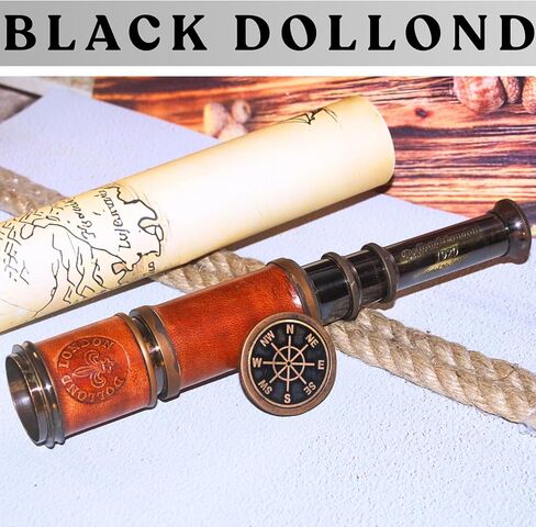 Vintage Black Dollond Brass Telescope 16" – Handheld Pirate Spyglass with Premium Wooden Box – Nautical Collectible & Decorative Gift by Artisan in Saudi Arabia