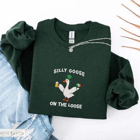 Silly irish goose on the loose funny st patricks day embroidered shirt, St. Patrick Day Shenanigans Multicolor in Saudi Arabia