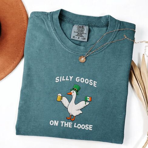 Silly irish goose on the loose funny st patricks day embroidered shirt, St. Patrick Day Shenanigans Multicolor in Saudi Arabia