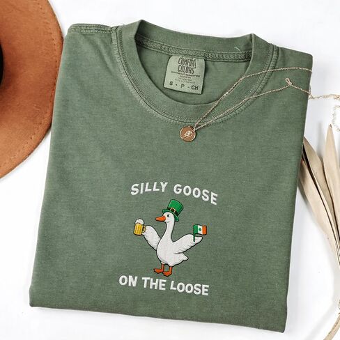 Silly irish goose on the loose funny st patricks day embroidered shirt, St. Patrick Day Shenanigans Multicolor in Saudi Arabia