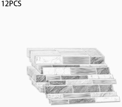 12pcs Vinyl Wall Stickers Marble Pattern 2D Effect Self-Adhesive Peel and Stick Tiles for Kitchen Backsplash, Bathroom, Furniture, Gray in Saudi Arabia