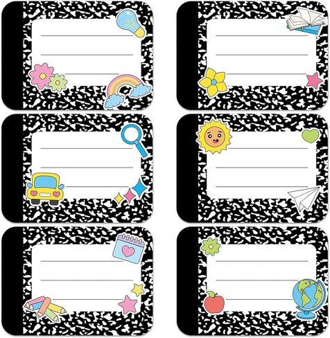 144Pcs Composition Name Tag Stickers for Student Classroom Decor in 6 Styles Black and White Name Stickers Tag 2.6×3.5 in Composition Nameplates for Classroom Elementary Kindergarten Preschool in Saudi Arabia
