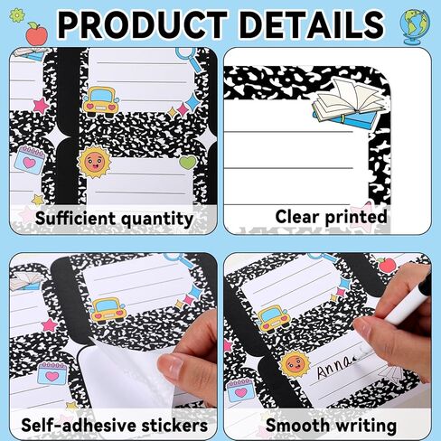 144Pcs Composition Name Tag Stickers for Student Classroom Decor in 6 Styles Black and White Name Stickers Tag 2.6×3.5 in Composition Nameplates for Classroom Elementary Kindergarten Preschool in Saudi Arabia