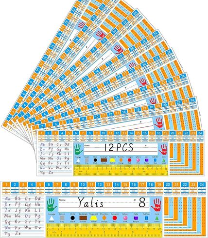 Traditional Manuscript Nameplates for Classroom Desk Self Adhesive, Nametags with Alphabet, Number, Addition Chart, and More Classroom Essentials, School Labels for 1st or 2nd Graders Desk Decor (24) in Saudi Arabia