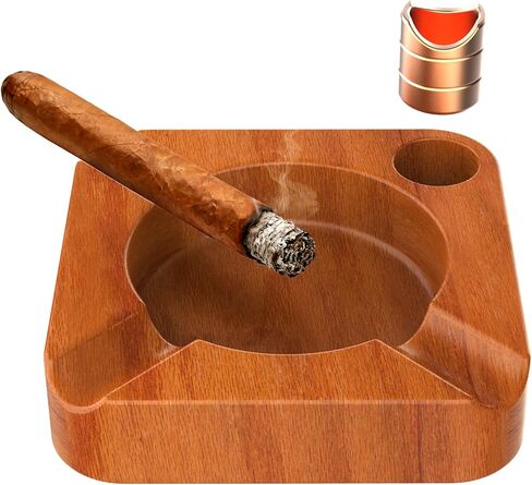 Cigar Ashtray Outdoor Indoor, Sapele Wood Cigar Ashtrays for Men with Removable Metal Tray, 4 Slots Large Square Ash Tray for Patio Home Office, Fancy Cigar Accessories Gift Idea in Saudi Arabia