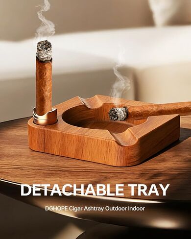 Cigar Ashtray Outdoor Indoor, Sapele Wood Cigar Ashtrays for Men with Removable Metal Tray, 4 Slots Large Square Ash Tray for Patio Home Office, Fancy Cigar Accessories Gift Idea in Saudi Arabia