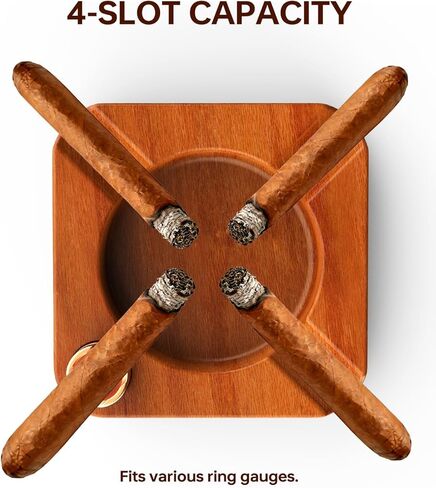 Cigar Ashtray Outdoor Indoor, Sapele Wood Cigar Ashtrays for Men with Removable Metal Tray, 4 Slots Large Square Ash Tray for Patio Home Office, Fancy Cigar Accessories Gift Idea in Saudi Arabia