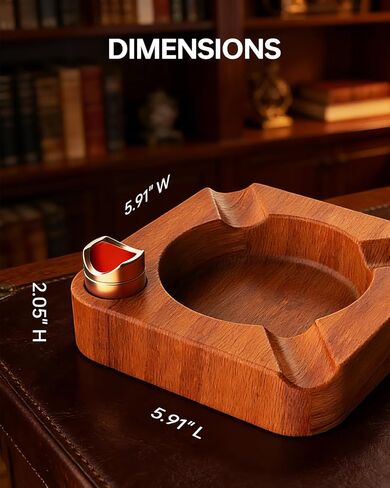Cigar Ashtray Outdoor Indoor, Sapele Wood Cigar Ashtrays for Men with Removable Metal Tray, 4 Slots Large Square Ash Tray for Patio Home Office, Fancy Cigar Accessories Gift Idea in Saudi Arabia