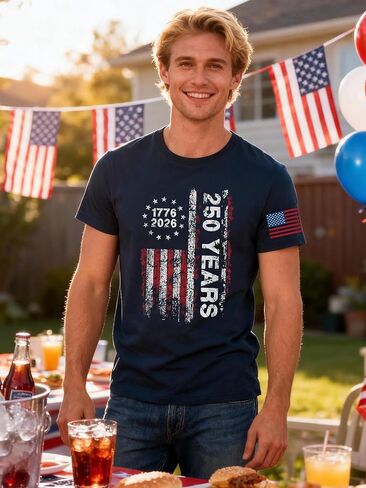 قميص رجالي الرابع من يوليو 2026 العلم الأمريكي 250th الذكرى تي شيرت الولايات المتحدة الأمريكية يوم الاستقلال الوطني توب ستار المشارب تي شيرت in Kuwait