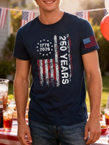 قميص رجالي الرابع من يوليو 2026 العلم الأمريكي 250th الذكرى تي شيرت الولايات المتحدة الأمريكية يوم الاستقلال الوطني توب ستار المشارب تي شيرت in Kuwait