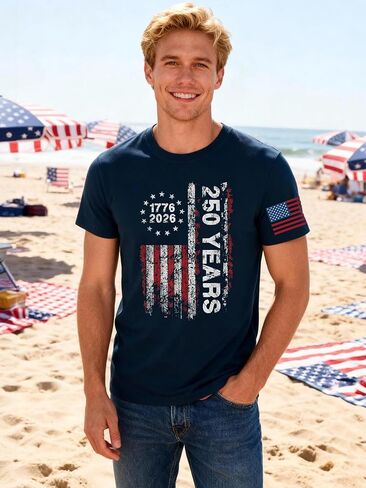 قميص رجالي الرابع من يوليو 2026 العلم الأمريكي 250th الذكرى تي شيرت الولايات المتحدة الأمريكية يوم الاستقلال الوطني توب ستار المشارب تي شيرت in Kuwait