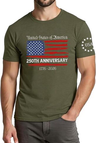 قميص رجالي الرابع من يوليو 2026 العلم الأمريكي 250th الذكرى تي شيرت الولايات المتحدة الأمريكية يوم الاستقلال الوطني توب ستار المشارب تي شيرت in Kuwait