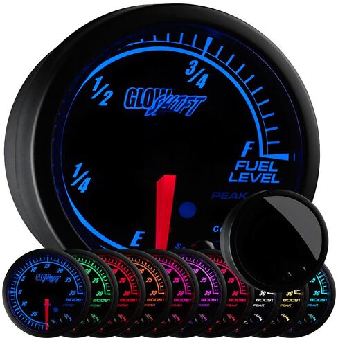 مقياس مستوى الوقود GlowShift Elite 10 ألوان قابل للتعديل - قرص أسود - عدسة ملونة - وظيفة استدعاء الذروة - لمركبات الغاز والديزل - 2-1/16 بوصة 52 مم in Saudi Arabia