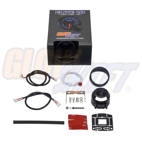 مقياس مستوى الوقود GlowShift Elite 10 ألوان قابل للتعديل - قرص أسود - عدسة ملونة - وظيفة استدعاء الذروة - لمركبات الغاز والديزل - 2-1/16 بوصة 52 مم in Saudi Arabia