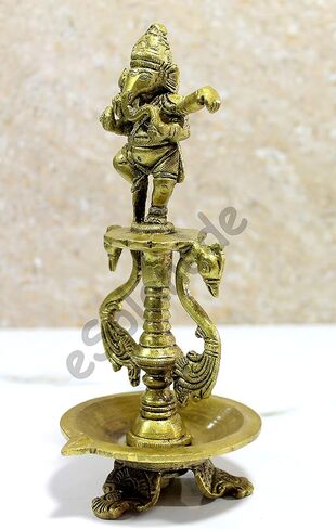 eSplanade - Brass Lotus Shaped Round Dancing Ganesh Diya | Oil Lamp | Home Decor | Brass Diya | Lamps for Home and Office - 8" Inches in Saudi Arabia