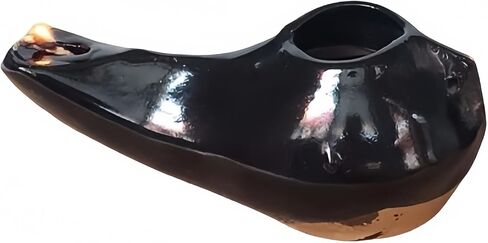 مصباح زيت هيروديان مصنوع يدويًا - مصباح طين على الطراز الكتابي القديم للاستخدام الشعائري، مصباح زيت زيتون سيراميك مع فتحة فتيل - نسخة طبق الأصل تاريخية لديكور المنزل أو عرض التدريس in Kuwait