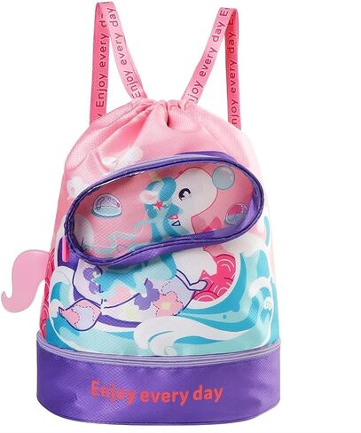 Drawstring Sports Gym Swimming Bag with Shoe Storage (Pink Unicorn) in Saudi Arabia