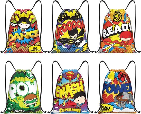 مجموعة حقائب CoCube+ برباط للبطل الخارق مكونة من 6 قطع - حقيبة ظهر لصالة الألعاب الرياضية بطابع كارتون هيرو، حقيبة من البوليستر خفيفة الوزن لأعياد الميلاد، هدايا الحفلات، السفر والرياضة in Kuwait