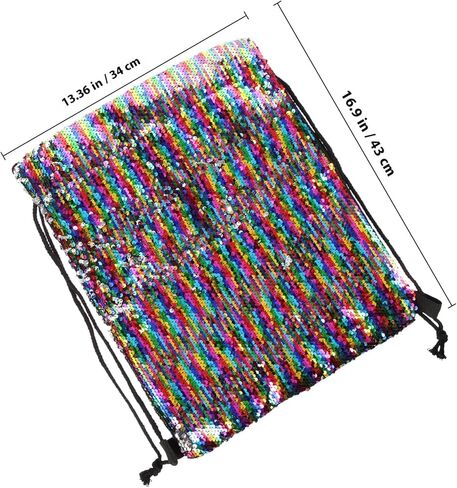 TEHAUX Sequin Drawstring Sports Bag Large Gym String Pouch Colorful Mermaid Outdoor Backpack for Adults in Saudi Arabia